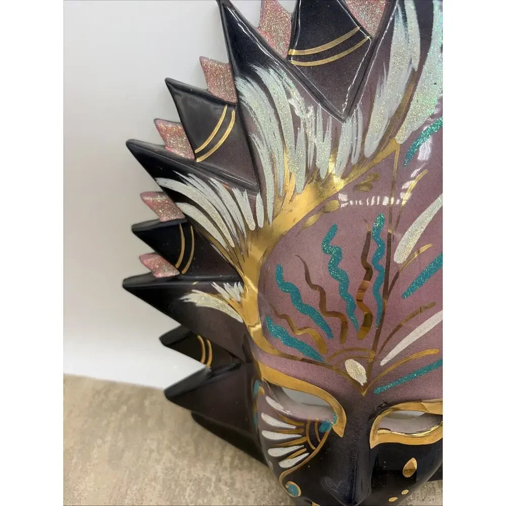 Mardi Gras wall hanging Mask Purple, Blue, Gold, & Green Glittery 11” Tall